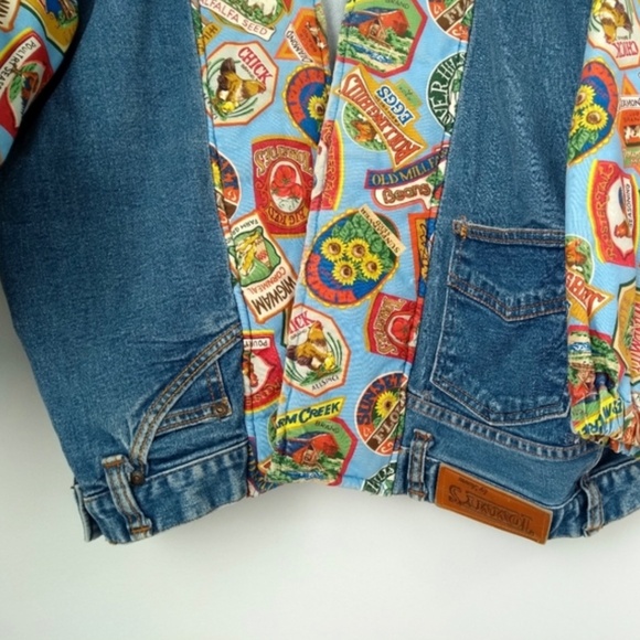 Upcycled denim open front quirky chore coat size large - Picture 2 of 4